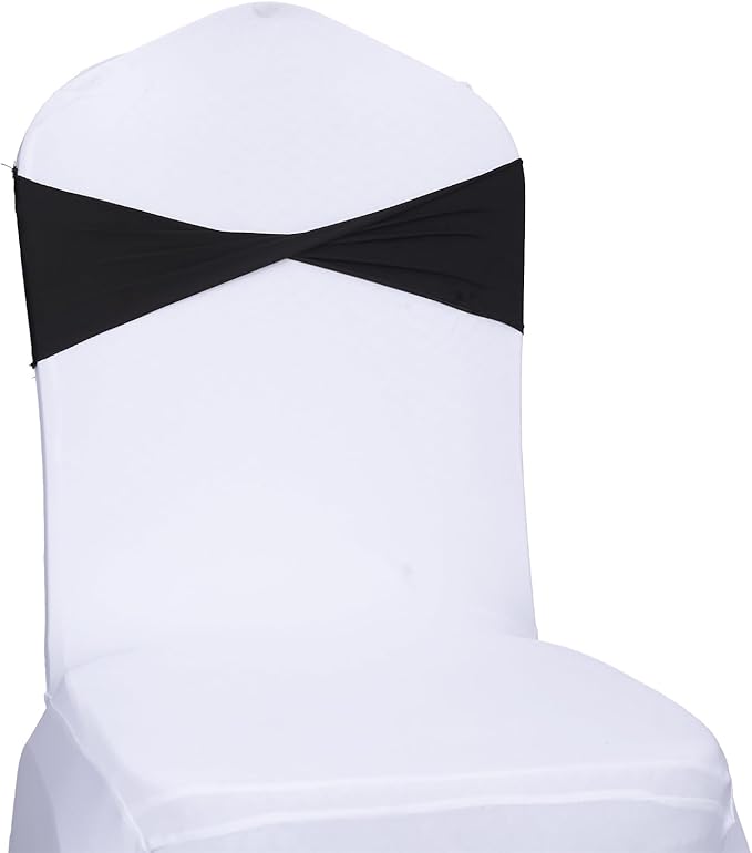 MDS Pack of 50 Spandex Chair Sashes Bows Elastic Stretch Dining Chair Bands - Image 3