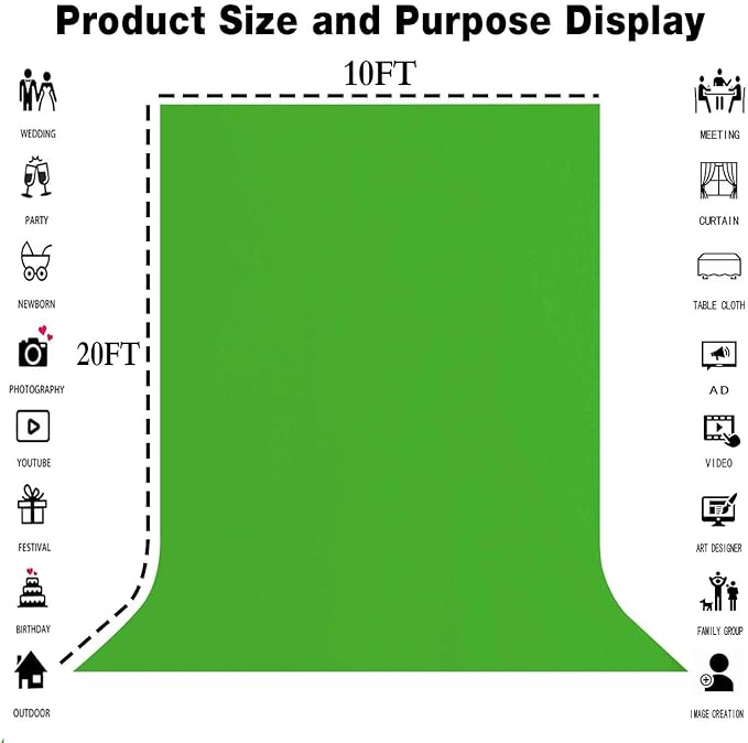 10x20FT Large Green Screen Backdrop Solid Color Photography Background Studio - Image 3