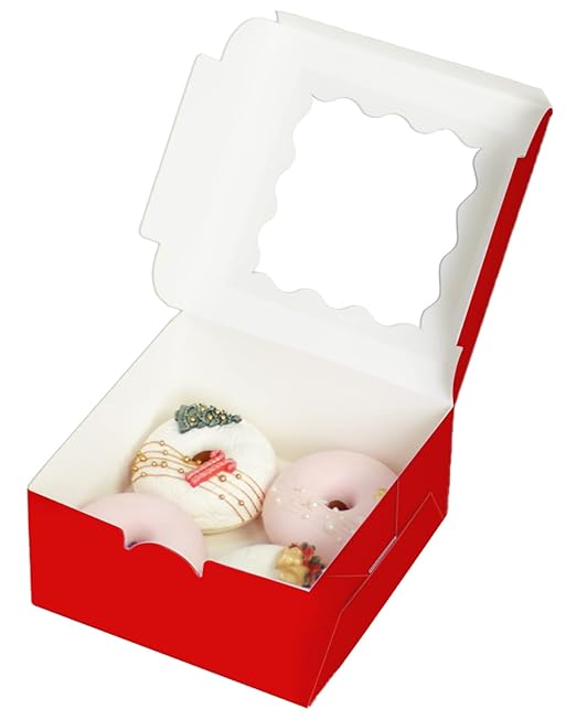 Bakepacker 100pcs Red Cookie Boxes 6x6x3 inches Easy Assemble Macaroon Pastry - Image 4