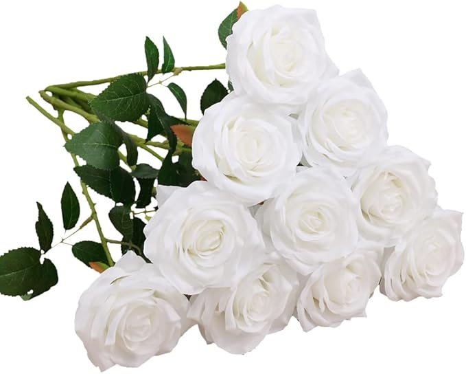 Artificial Rose 10pcs Open Flower Bouquet Faux Rose Stems by IUKnot