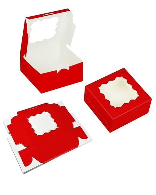 Bakepacker 100pcs Red Cookie Boxes 6x6x3 inches Easy Assemble Macaroon Pastry - Image 3