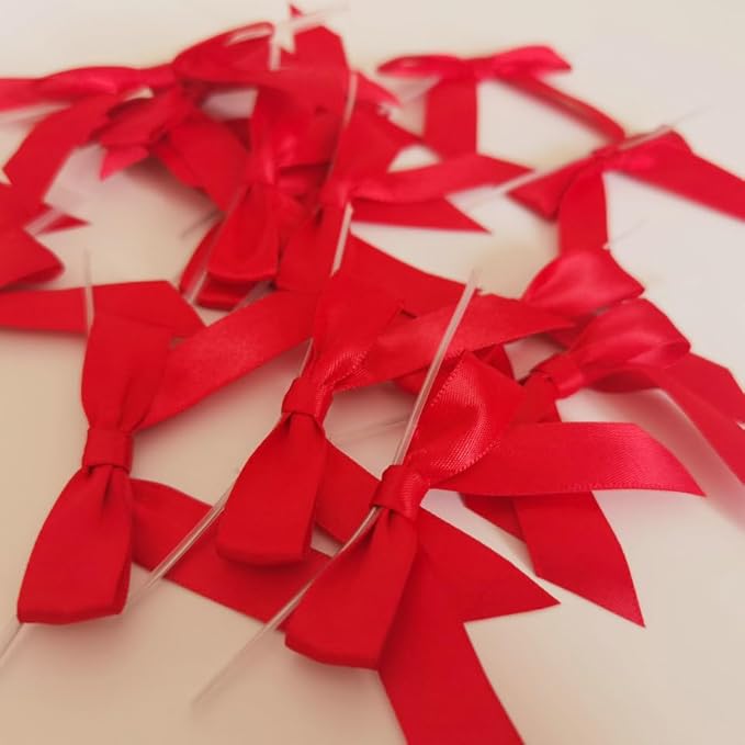 50pcs 2-1/2" Red Satin Ribbon Bows - Image 9