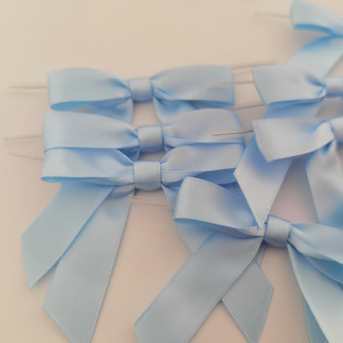 50pcs 2-1/2" Light Blue Satin Ribbon Bows - Image 8