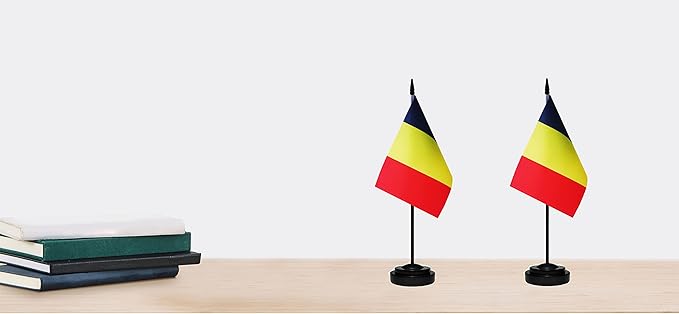 Romania Romanian Deluxe Desk Flag Set Small Mini Miniature Romania Romanian - Image 6