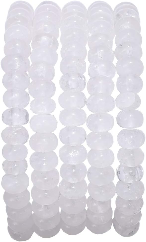 Natural White Quartz Crystal Stone Rondelle 4x6mm Loose Semi Gemstone Beads by Beadia