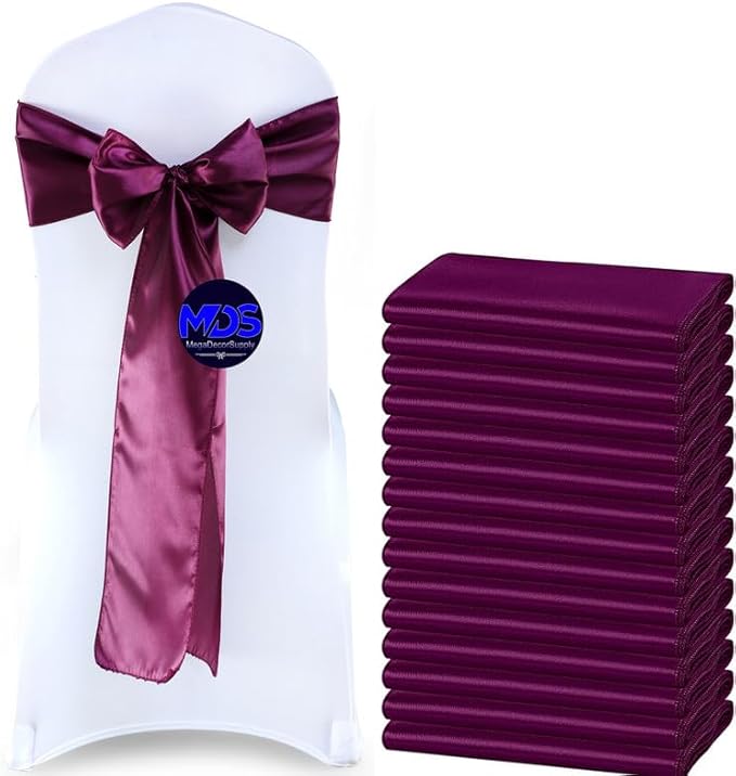 MDS Pack of 75 PCS Satin Chair Sashes Charmeuse Sateen Dining Chair Bows Ribbon by MDS