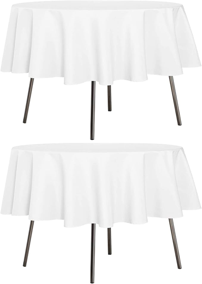 sancua 2 Pack Round Tablecloth 60 Inch White, Stain and Wrinkle Resistant Table by sancua