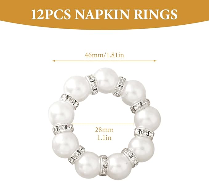 12Pcs Pearl Napkin Rings, Round Napkin Buckles Wedding Beaded White Napkin - Image 2