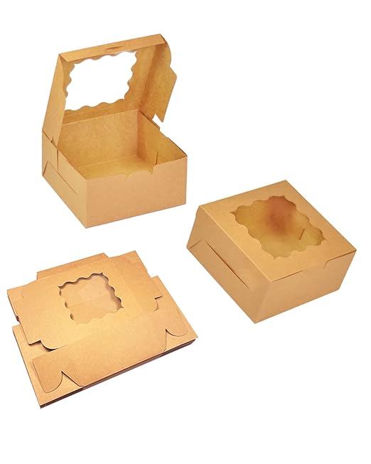 Bakepacker 100pcs Kraft Cookie Boxes 6x6x3 inches Easy Assemble Macaroon Pastry - Image 3