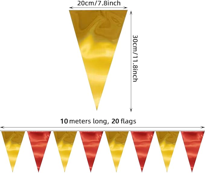 20M/65FT Red Gold Triangle Pennant Banner Flag Metallic Fabric Bunting Garland - Image 2