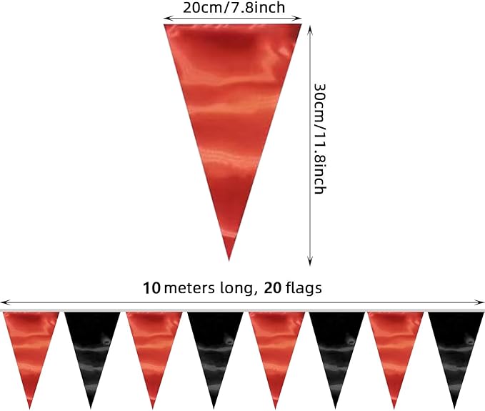 130FT Red Black Triangle Pennant Banner Flag Metallic Fabric Bunting Garland - Image 2