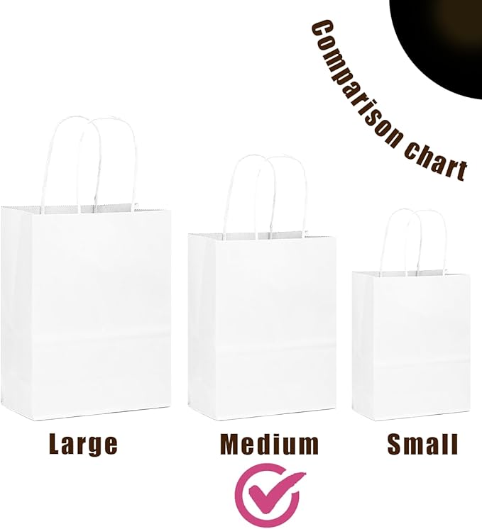 qiqee 50-Packs White Paper Gift Bags - Image 3