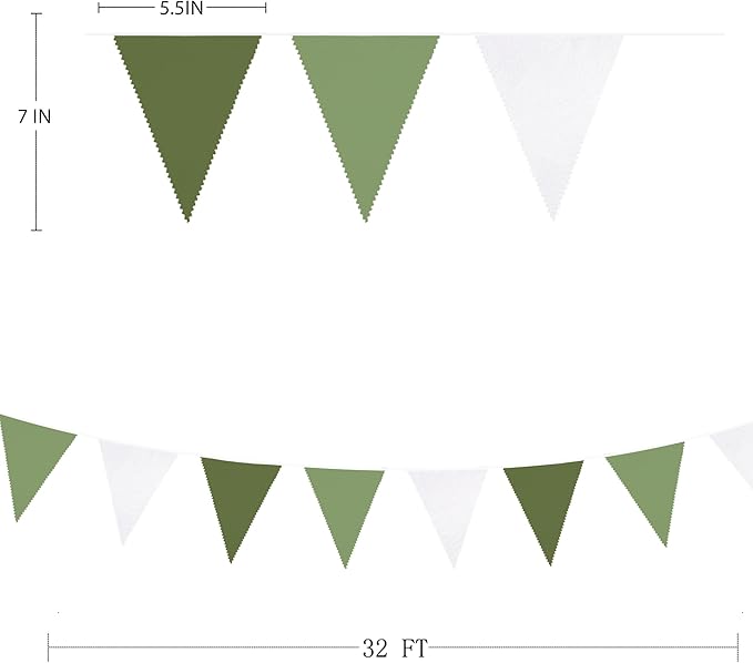 32Ft Olive Green Party Decorations Sage Green Triangle Flag Fabric Banner - Image 7