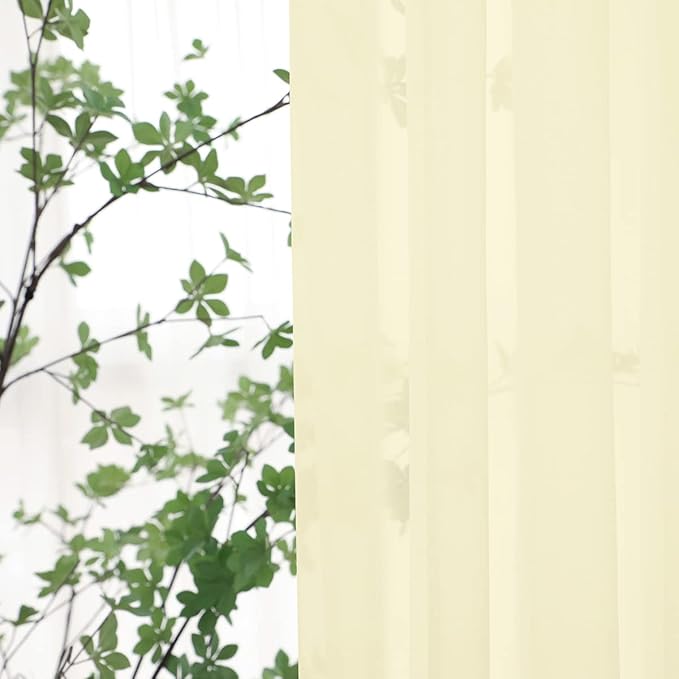 Window Light Yellow Sheer Curtains 84 Inches Long 2 Panels Sheer Curtain Basic - Image 3