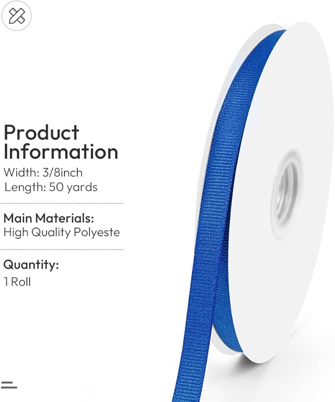 3/8" X 50 Yards Royal Blue Grosgrain Ribbon, Premium Grosgrain Ribbon - Image 2