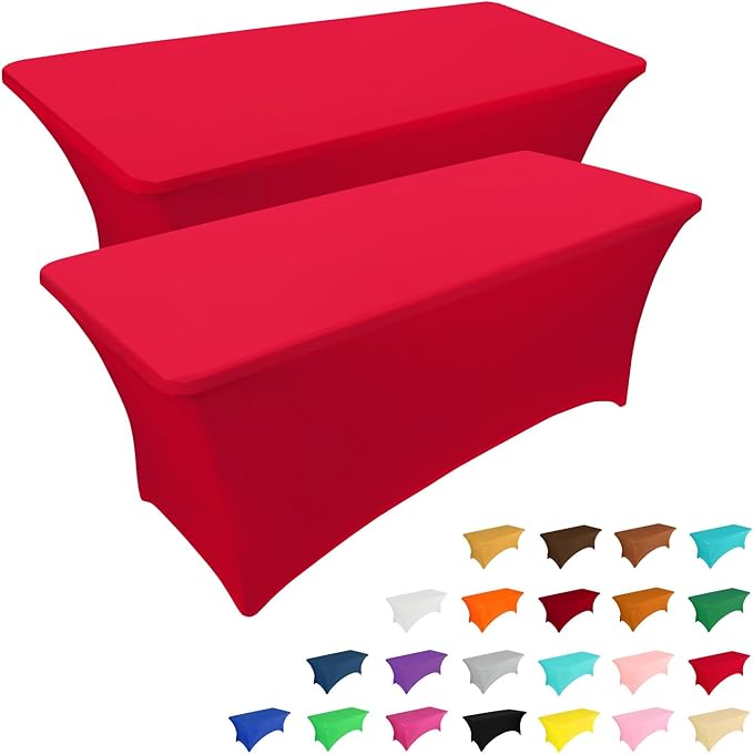 IVAPUPU 2 Pack 4FT Table Cloth for Rectangular Fitted Events Stretch Red Table by IVAPUPU