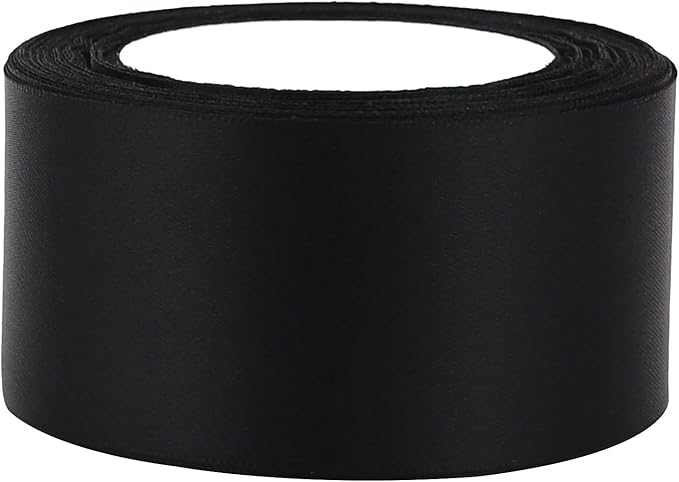 Black Solid Satin Ribbon 2 Inch 25 Yards Solid Polyester Fabric Ribbon - Image 6