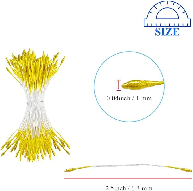 HAHIYO 1000Pcs 1mm Yellow Pearl Double Head Flower Pistil - Image 2
