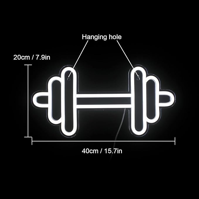 Lucunstar Gym Neon Sign, Barbell Dumbbell Shaped Neon signs White Neon Lights - Image 2