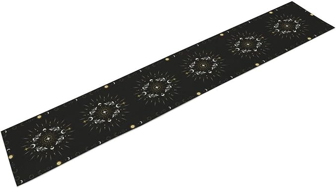 Sun Moon Table Runner, Magical Leaves Mysterious Western Traditional Elements - Image 2