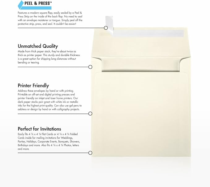 LUXPaper Square Invitation Envelopes | Peel & Press | 5" x 5" | Natural Linen | - Image 9