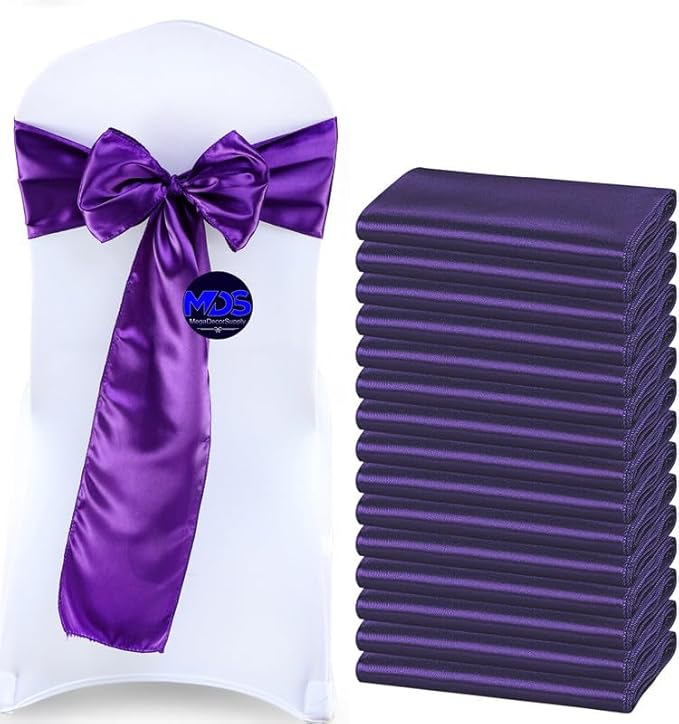 MDS Pack of 100 PCS Satin Chair Sashes Charmeuse Sateen Dining Chair Bows by MDS