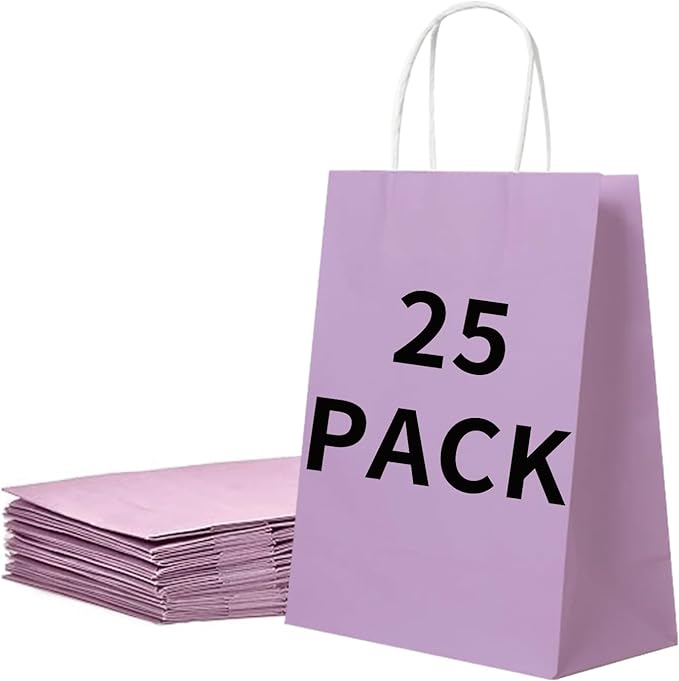 BAG BOX 25 Pack Small 5.9x3.1x8.25 Inch Purple Kraft Paper Gift Bags by BAGBOX