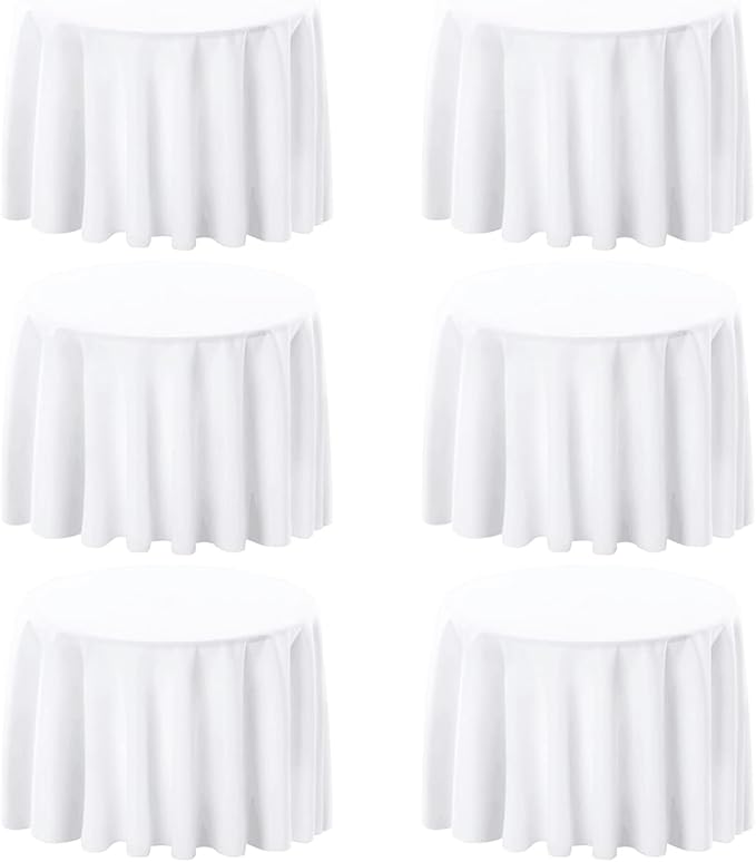 6 Pack White 90 Inch Round Tablecloths. Stain and Winkle Resistant Polyester by TableClothAndTableRunner
