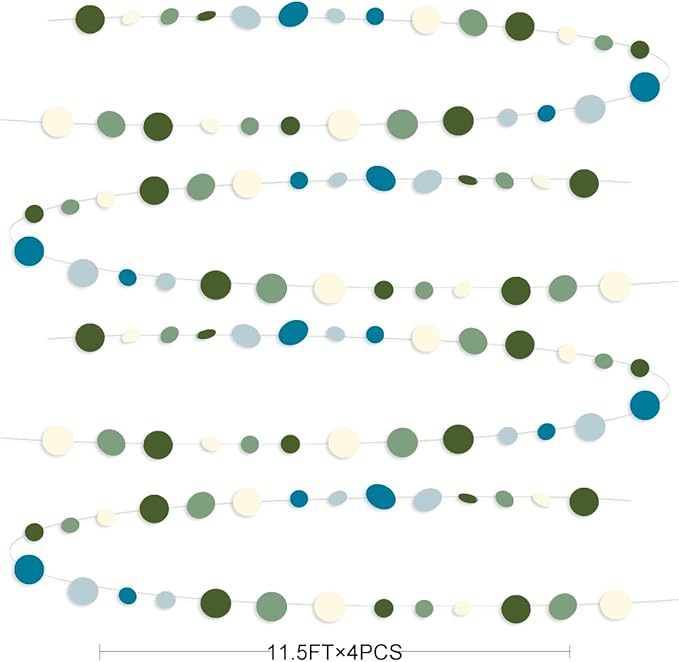 Sage Green and Dusty Blue Party Decorations Polka Dots Garlands Hanging Paper - Image 2
