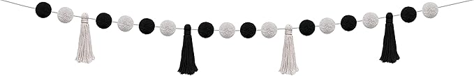 Teacher Created Resources Black and White Pom-Poms and Tassels Garland - Image 2