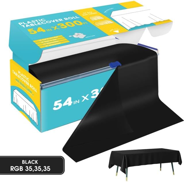 Black Plastic Table Cover Roll - 54IN x 300FT - Image 2