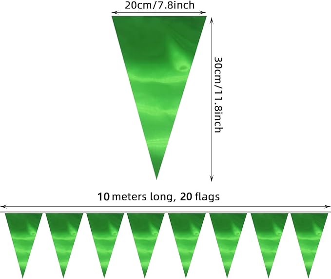 20M/65FT Green Triangle Pennant Banner Flag Metallic Fabric Bunting Garland - Image 2