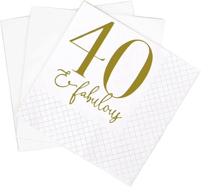 SharkBliss 40 and Fabulous Birthday Cocktail Napkins, 100 Pack Gold 40 and by SharkBliss