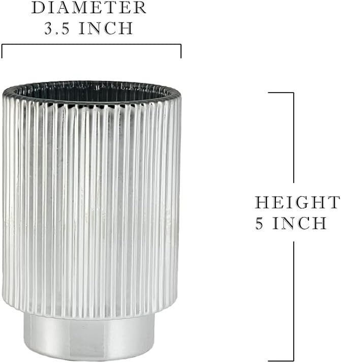Serene Spaces Living Silver Ribbed Pedestal Glass Votive Holder, Table - Image 5