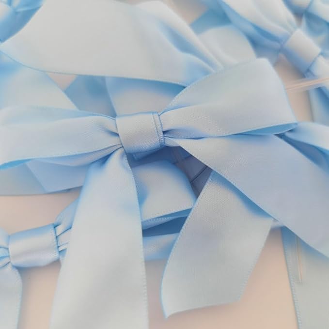 50pcs 3-1/2" Sky Blue Satin Ribbon Bows - Image 9