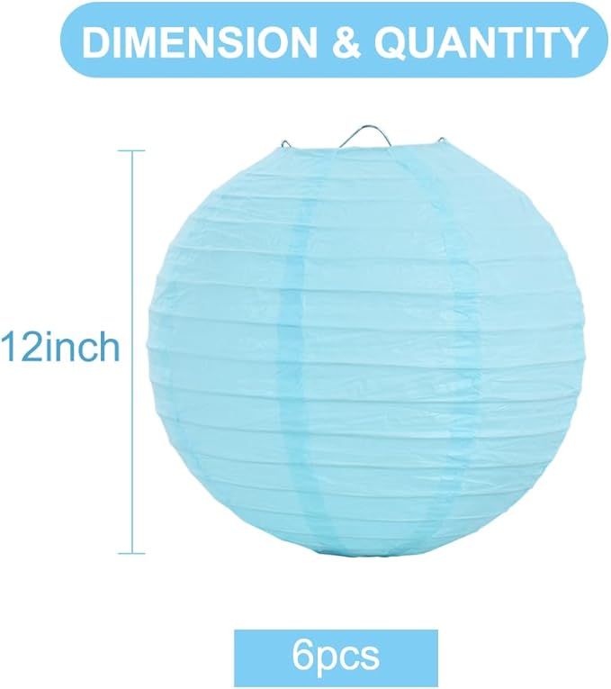 BEISHIDA 12-Inch Light Blue Round Paper Lanterns Decorative Hanging Asia - Image 2