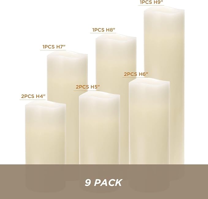 Hausware Flameless Candles Battery Operated Candles H 4" 5" 6" 7" 8" 9" Real - Image 7