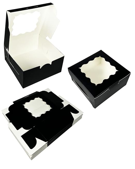 Bakepacker 100pcs Black Cookie Boxes 6x6x3 inches Easy Assemble Macaroon Pastry - Image 3