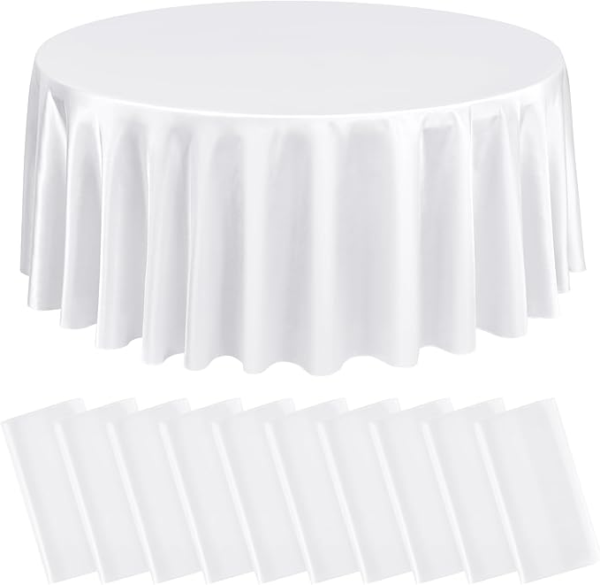 10 Packs Satin Tablecloth 120 Inch White Round Table Cloth Silk Tablecloth by Lumaycens