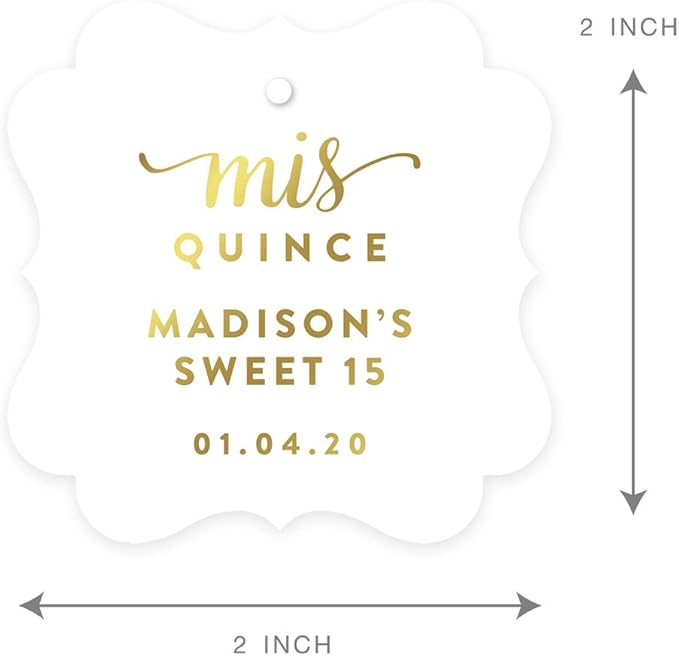 Andaz Press Personalized Fancy Frame Square Birthday Gift Tags, Metallic Gold - Image 6