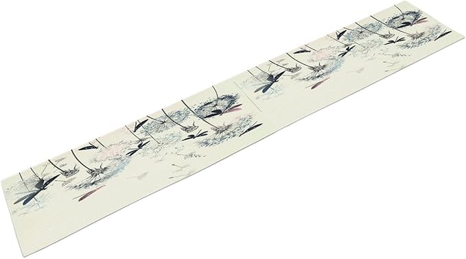 Dandelion Table Runner, Nature Rustic Dragonfly Teal Blue Floral Pattern Print - Image 8