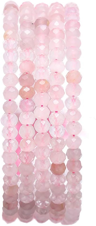 Faceted Natural Rose Quartz Crystal Stone Rondelle 3x4mm Loose Semi Gemstone by Beadia