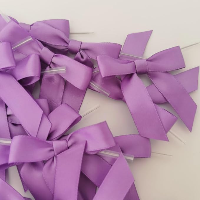 50pcs 2-1/2" Purple Satin Ribbon Bows - Image 5