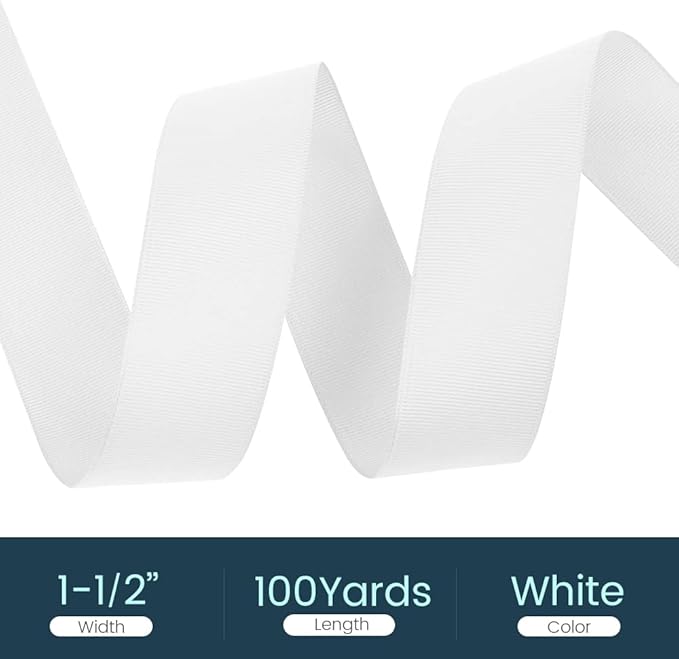 1-1/2" X 100 Yards White Grosgrain Ribbon, Premium Grosgrain Ribbon - Image 2