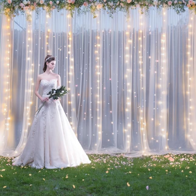 10ft x 8ft White Sheer Tulle Backdrop Curtains - Image 2