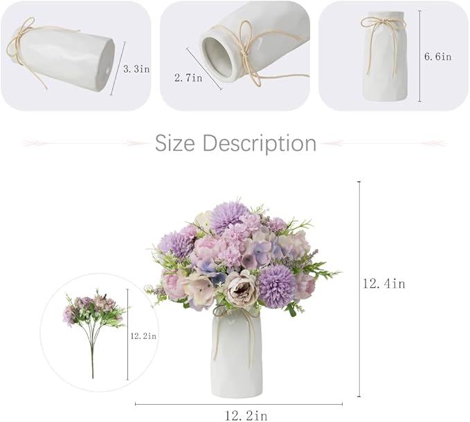 LESING Artificial Peony with Vase Silk Flowers Bouquets Fake Hydrangea Bulks - Image 4