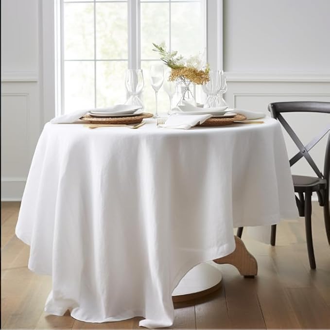 EVERLY 100% Pure Linen Round Tablecloths 90Inch Round Machine Washable - Image 3