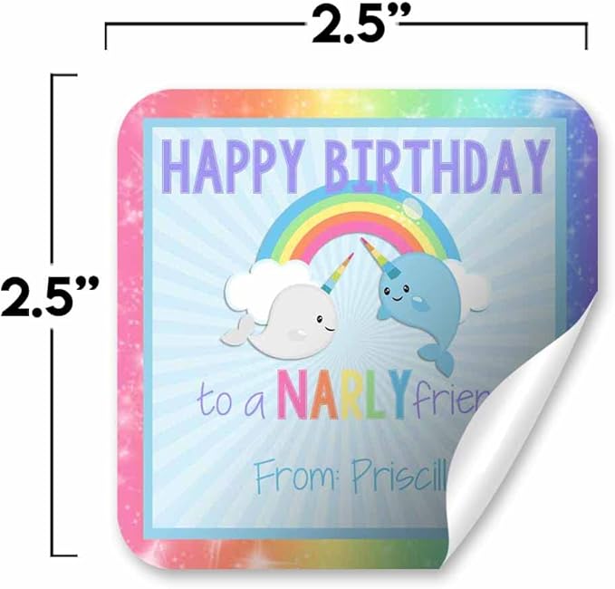 Custom & Personalized Narwhal Unicorn of The Sea Happy Birthday Gift Tag - Image 3