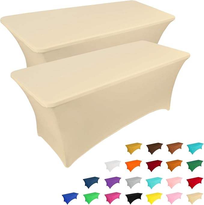 IVAPUPU 2 Pack 8FT Table Cloth for Rectangular Fitted Events Stretch Champagne by IVAPUPU