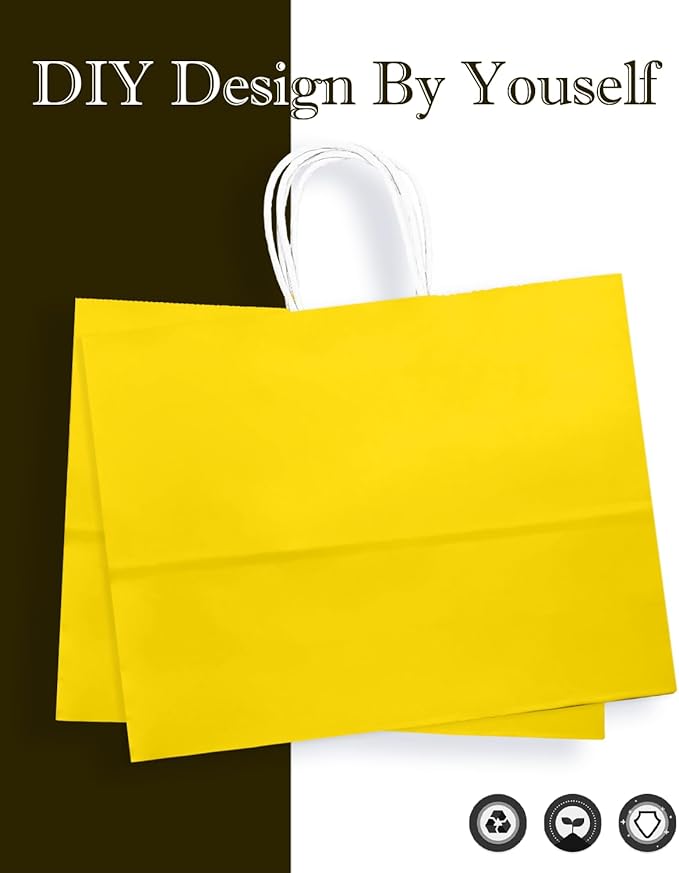 qiqee 50-Packs Bright Yellow Paper Gift Bags - Image 7